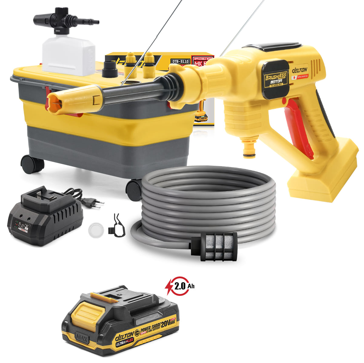 เครื่องฉีดน้ำไร้สาย พร้อมถังน้ำพับได้ (พร้อมแบตเตอรี่) DELTON รุ่น DTB-9110 ULTRAFLEX 20V 2AH_1